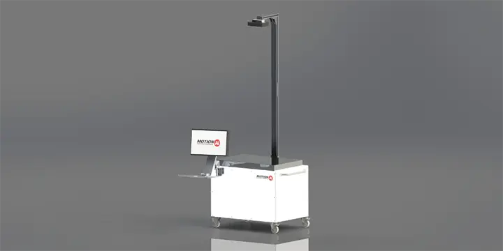 Motion Ai's Dimension, Weight and Scan (DWS) application on a gray background