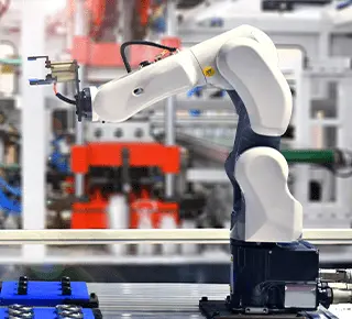A robotic machine moving products in factory