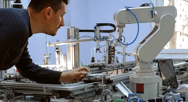 Industrial engineer operating robot