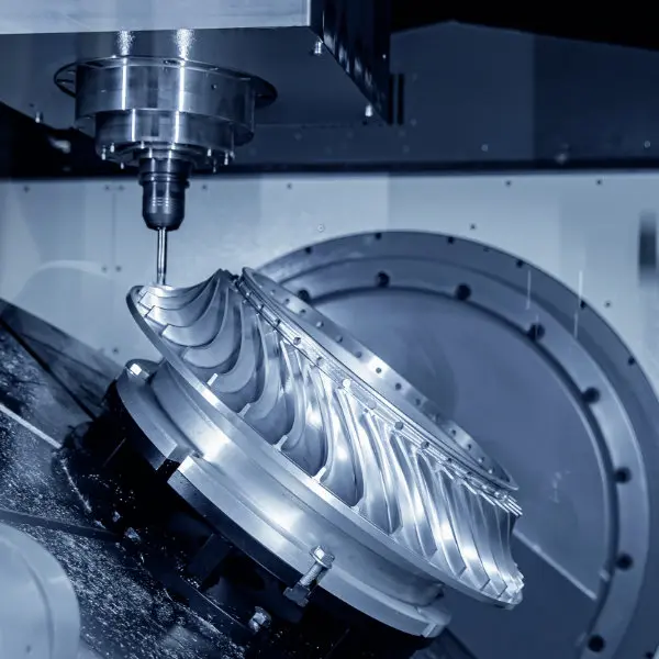 CNC turning milling factory processes steel turbine part process in an aerospace facility