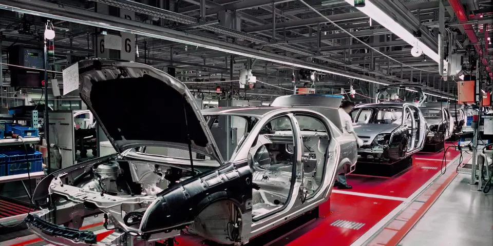 Car frames on the production line