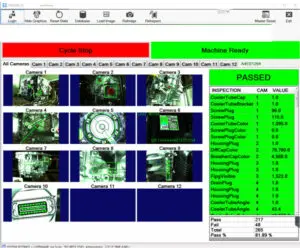 Computer screen showing transmission assembly machine vision verification 