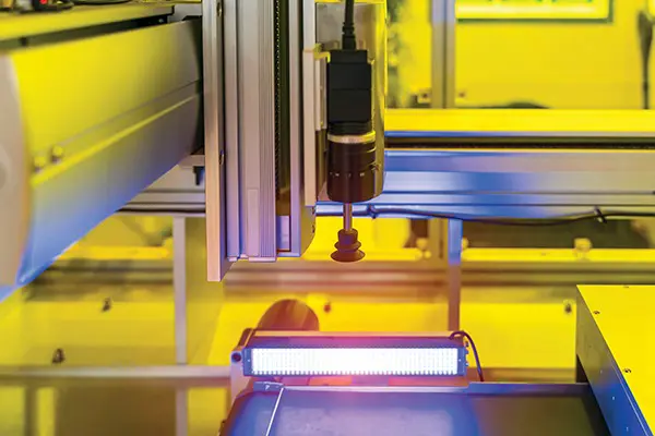 Yellow robotic vision sensor camera system in a facility