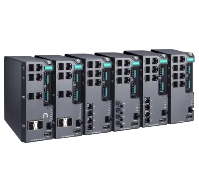 Image of Moxa EDS-4008 Series 8-port managed Ethernet switches with options of 4 802.3bt PoE ports or 4 Gigabit uplink ports