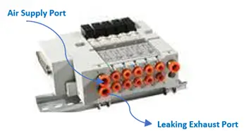 Example of leaking exhaust port on an air supply port