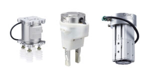SMC Pneumatic Grippers for Cobots on a white background