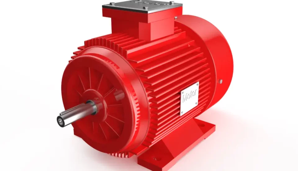Red electrical motor on white background